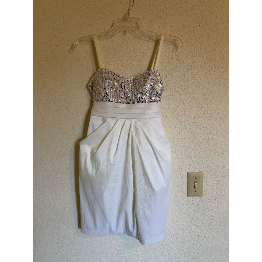 Jodi Kristopher White Sequin Sweetheart Tulip Dress Pockets Size 5 ‎ club party